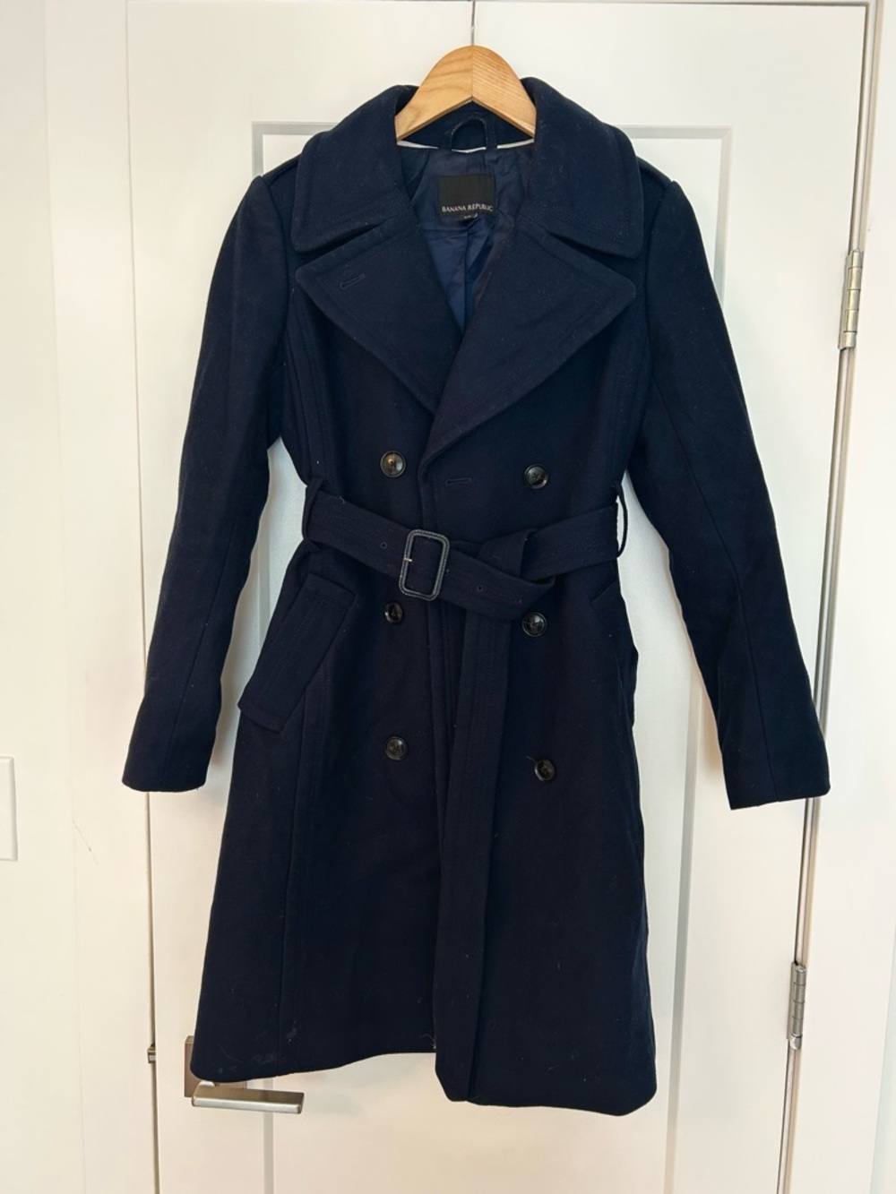 Banana Republic Navy Double-Breasted Wool-Blend Trench Coat